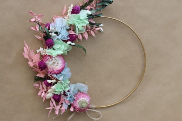 Couronne de fleurs séchées pastel coloré "Taille S"