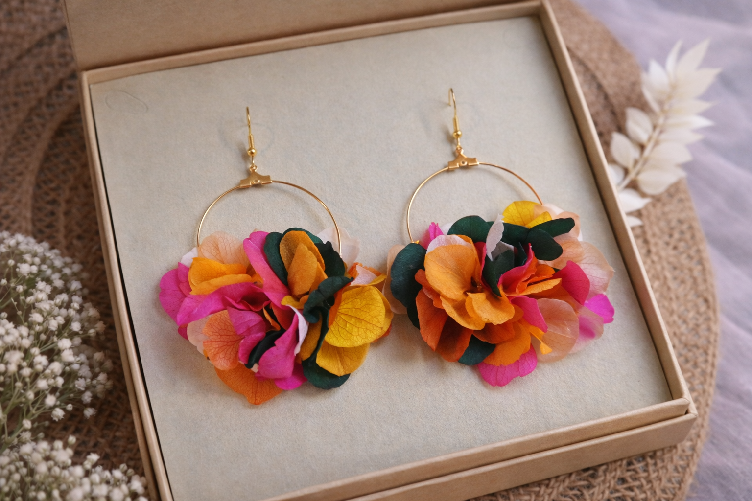 Boucles d'oreilles "hortensia" multicouleurs