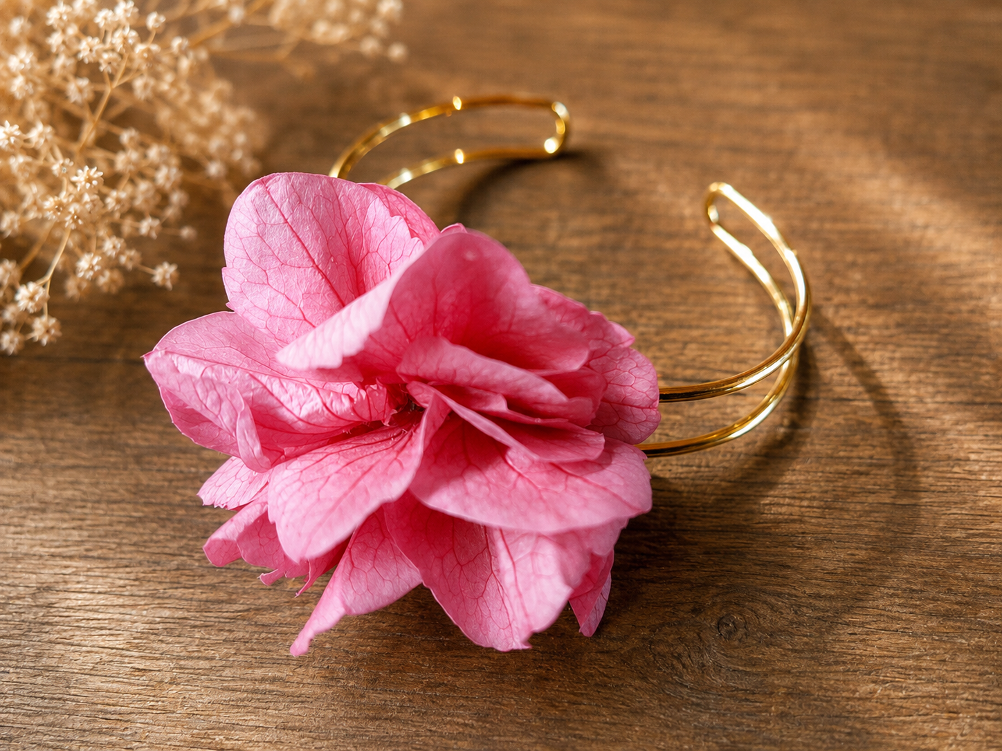 Bracelet jonc or/argent hortensia rose – Image 2