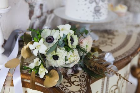 White wedding bouquet with ranunculus